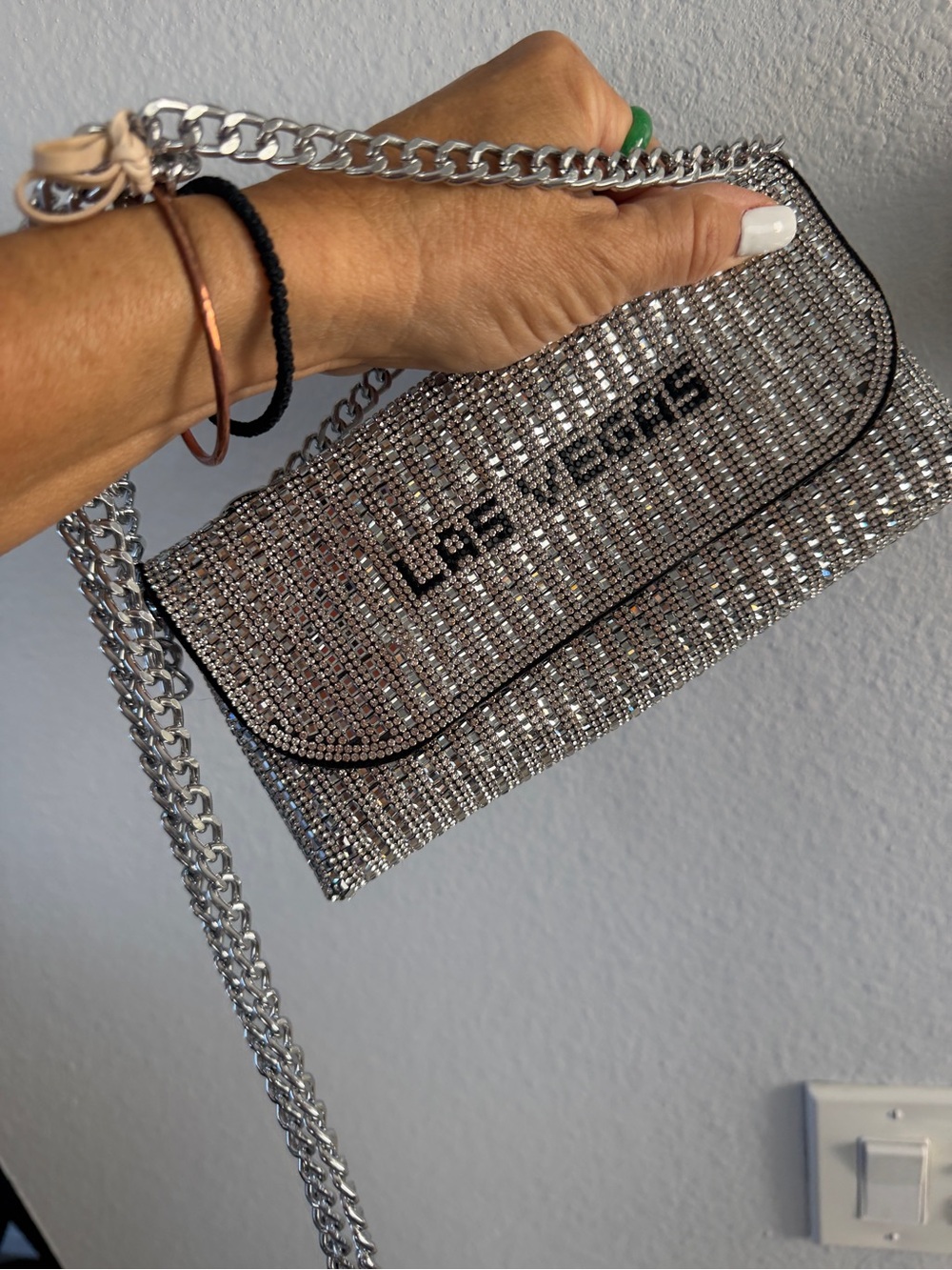 Silver Crystal Chain Crossbody Bag